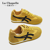 拉夏贝尔内增高德训鞋 运动鞋 女2025秋冬新款 黄色加绒阿甘休闲板鞋