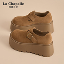 拉夏贝尔厚底勃肯鞋女2025新款秋冬加绒爆款增高全包单鞋乐福鞋女