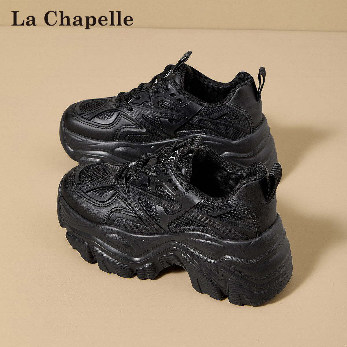 拉夏贝尔黑色厚底老爹鞋女2026春季新款增高运动休闲松糕底单鞋子,女鞋,老爹鞋,淘宝优惠券,粉丝福利购,淘宝优惠卷