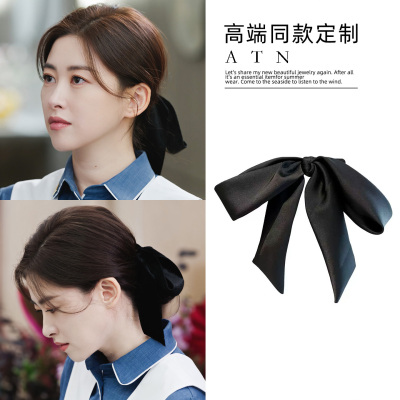 蜜语纪许蜜语朱珠同款缎面蝴蝶结发饰时尚黑色后脑勺发圈发夹头饰