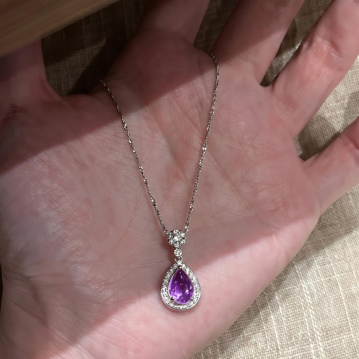 苏菲亚安柏同款蓝色紫色水滴项链轻奢满钻仙气甜美海蓝色百搭颈链