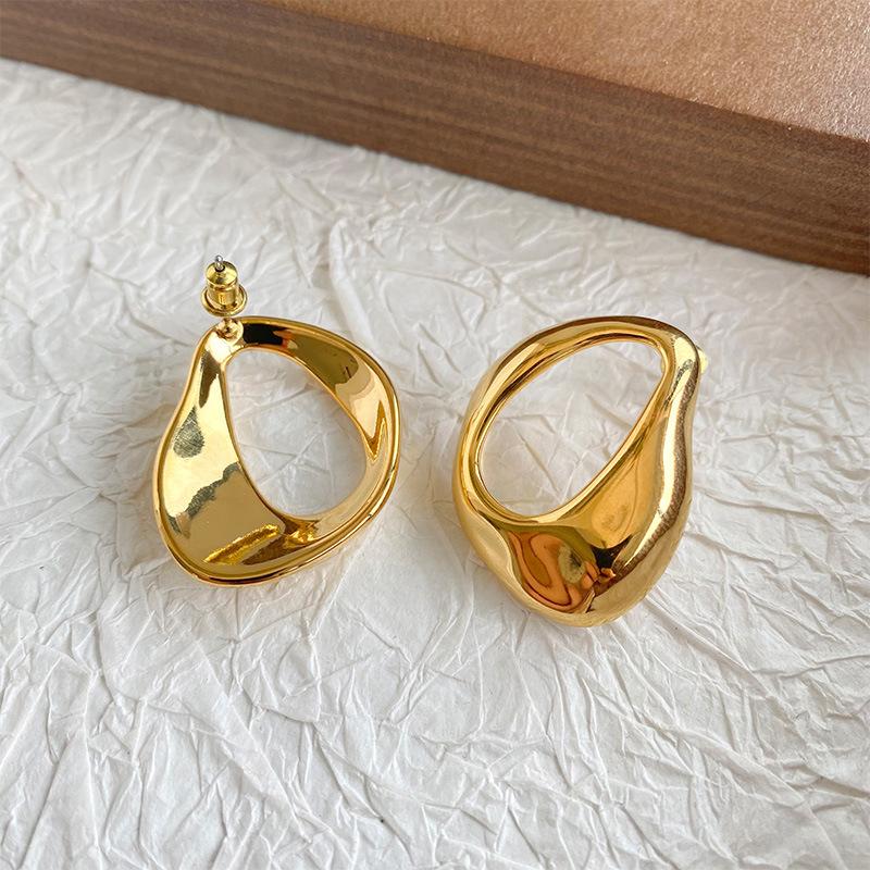 铜镀金小众设计欧美ins法式极简气质冷淡风几何异形金属耳钉耳环