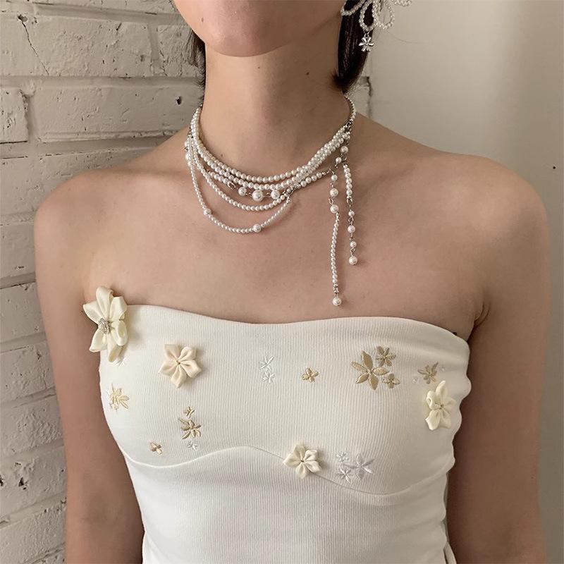 轻奢叠戴甜美百搭女小众设计感《流星moment》多层珍珠流苏项链