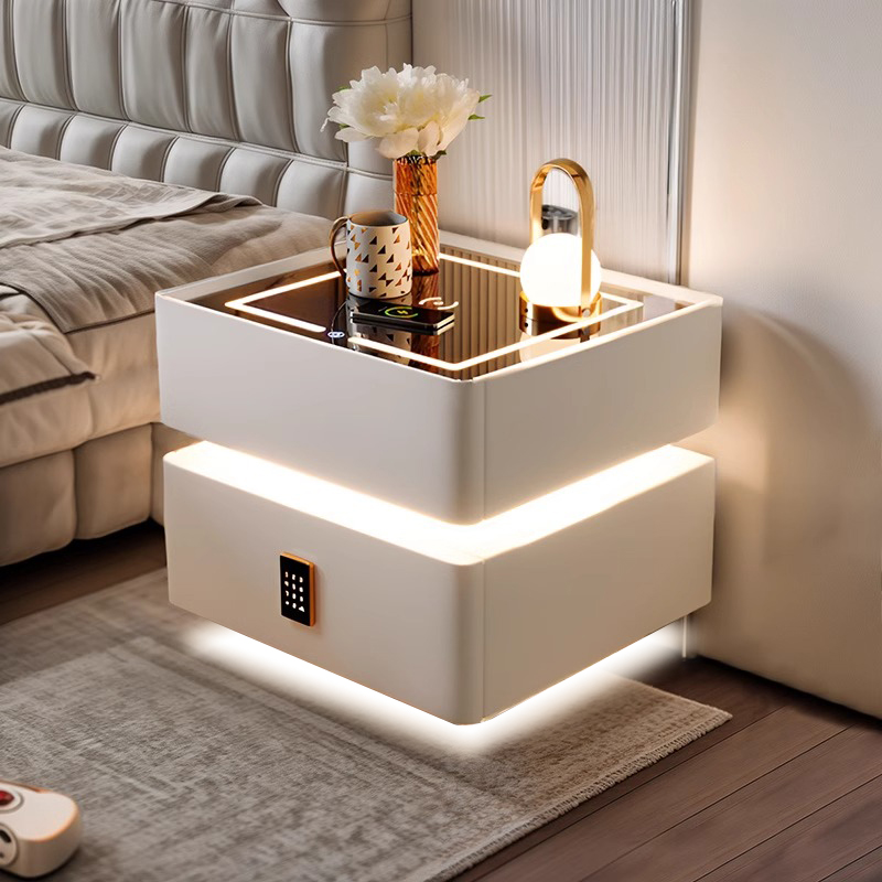 Đèn bàn đầu giường thông minh sang trọng và cao cấp 2024 phòng ngủ mới Bàn đầu giường nhỏ gỗ nguyên khối có đèn nhà đơn giản hiện đại mua tủ đầu giường trang trí tủ đầu giường