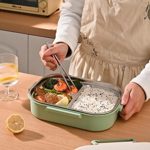 新304不锈钢饭盒加厚q便当盒工作餐盒3格4格带汤碗学生可微波炉加