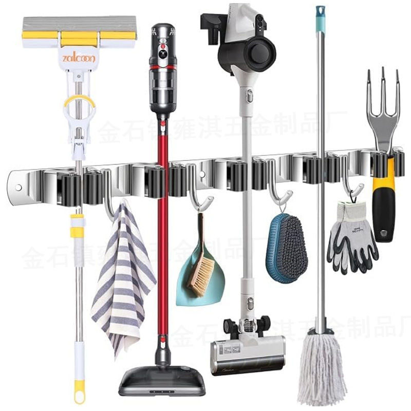 跨境304免打孔壁挂拖把架卫生间拖把夹收纳挂钩固定厨房挂钩