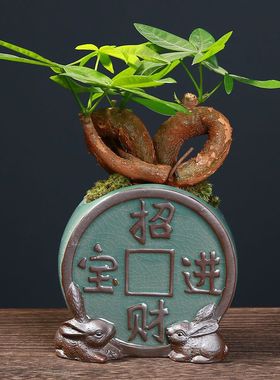 多肉花盆摆件创意家居陶瓷微景观摆件陶盆迷你窑变微景观花盆