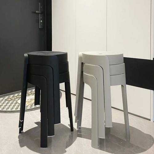 2025新款北欧简约厚实塑料圆凳加宽靠背餐厅客厅多功能方凳坐垫