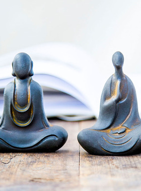 新中式国风无相无面佛像禅意摆件书房饰品茶宠仿铸铁手工家居