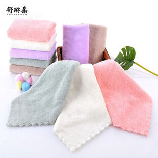 素色儿童方巾密珊瑚绒小毛巾柔软吸水加厚擦脸幼儿园防脏口水巾