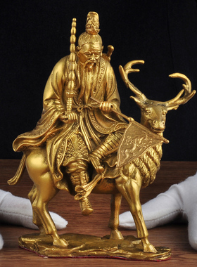 姜子牙摆件姜太公坐像铜像姜尚吕尚骑I四不像客厅店铺招财工艺品