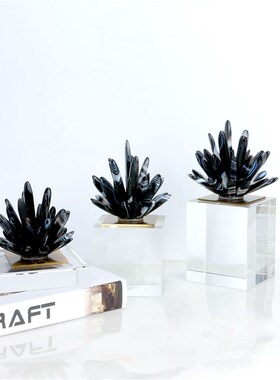 简约现代天然黑色玛瑙手工粘花摆件E客厅电视柜书房桌面家居装饰