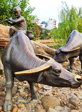 牧童骑牛雕塑定制铸铜农耕主题放牛娃雕像户外新S农村建设美陈小