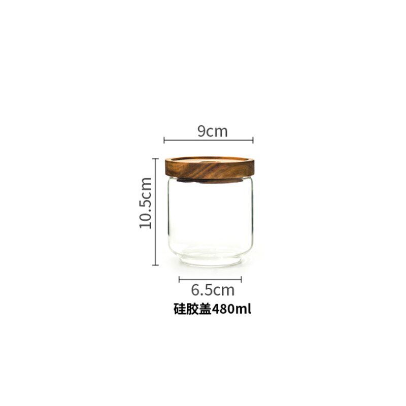 储物罐相思木盖玻璃密封罐小透明杂粮家用干果有盖圆形厨房小号