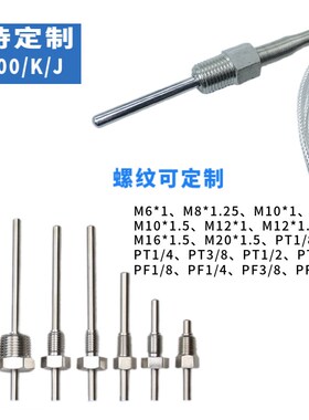 广州不锈钢防水固定螺纹Pt100铂热电阻温度传感器K/E型热电偶