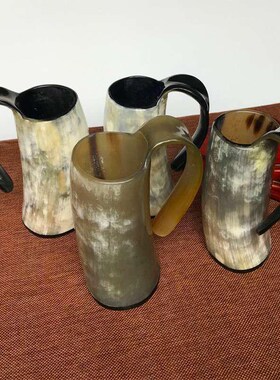 牛角水杯大啤f酒杯角尖制品有柄大杯具带把手大容量杯牛角工艺品
