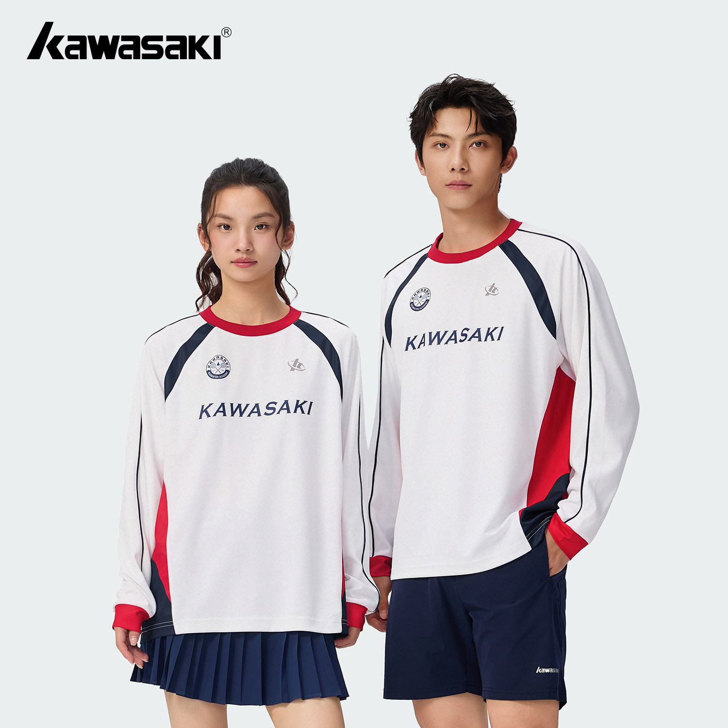 Kawasaki川崎羽毛球衣服男女套装秋冬款长袖运动上衣训练服外套