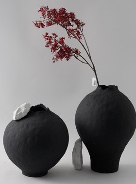 现代简约新中式黑色陶瓷花瓶v摆件样板间售楼部酒店客厅玄关装饰
