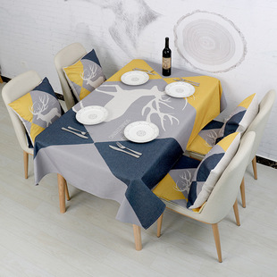 新款田园清新风桌椅套布家用简约麋鹿印染图案W客厅餐厅桌布