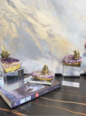 轻奢现代喜上枝头紫水晶t摆件黄铜鸟高级感样板间酒柜家居装饰品