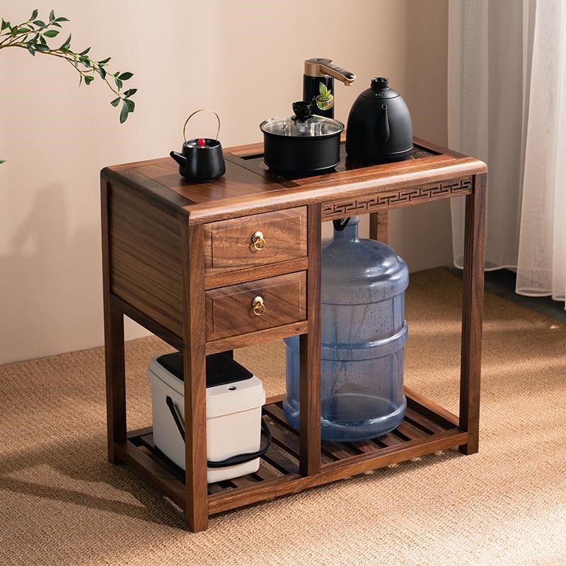 胡桃木轻奢茶台家用茶几泡茶桌边柜金灶自K动烧水柜下置水桶茶架
