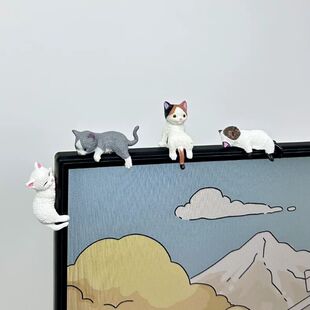 饰小配件「暖心陪伴趴趴猫」工位好物公仔小摆件桌面卡通玩 电脑装