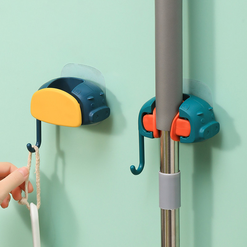 卫生间卡通拖把挂钩免打孔拖把架扫把卡座夹固定架粘胶拖把夹神器