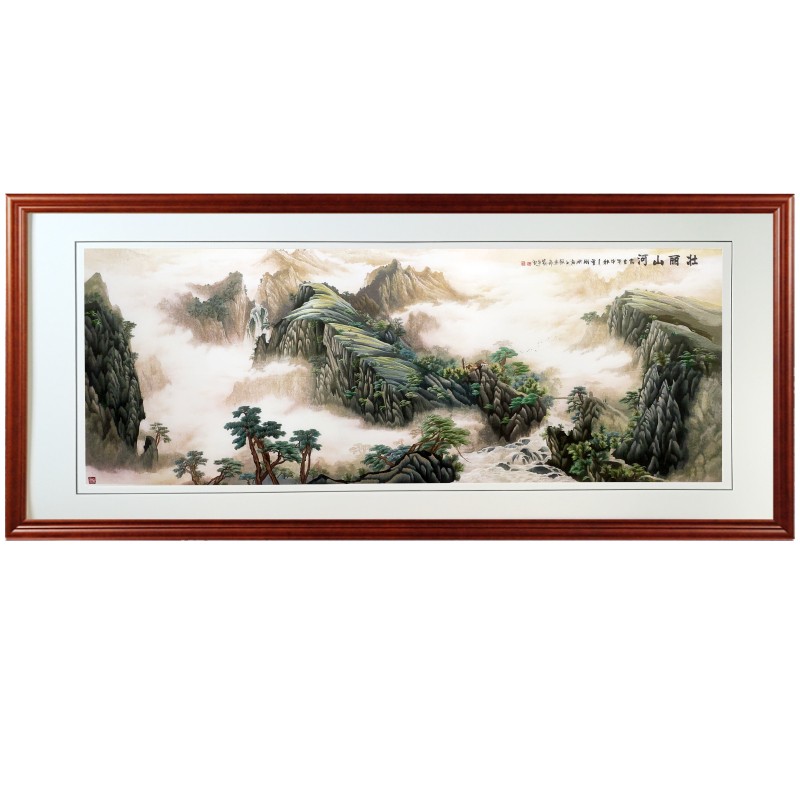纯手工苏州刺绣苏绣成品挂画办公室会议厅客厅新中式装饰画山水图片