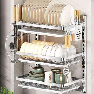厨房碗碟架壁挂式多功能置物架免打孔碗柜放筷子碗盘子沥水收纳架