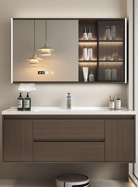 c6m新款中式古风浴室柜组合实木陶瓷一体胡桃木卫