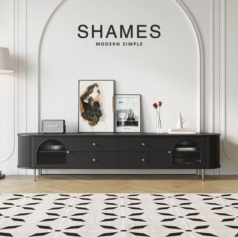 法式奶油风电视柜茶几组合现代简约2024新款高端烤漆黑色实木地柜