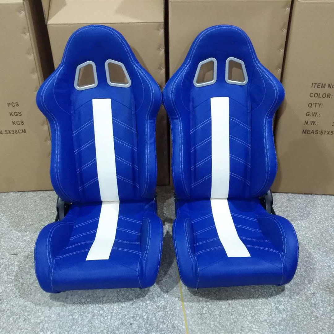 批发改装赛车座椅带滑轨通用型可调节蓝白色PVC缝红线皮革座椅