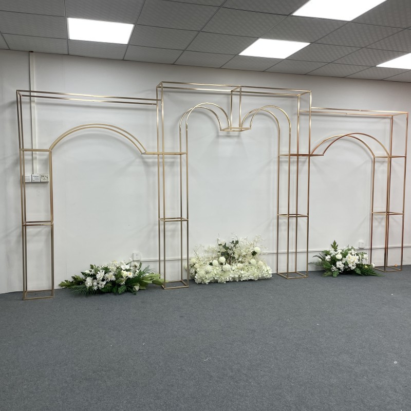 新款婚庆镀金屏风背景架铁艺心形拱门室内婚庆场景装饰道具花架