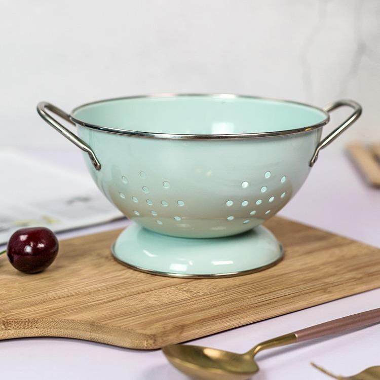 粉颜北欧风奶白色小号大号沥水双耳碗水果盆水果盘水果篮防锈无