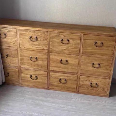 榆木斗柜实木电视柜储物柜九斗收纳客厅抽屉中式复古餐边柜子玄关