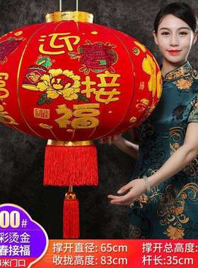 长杆植绒灯笼大红灯笼新年春节喜庆大门口阳台灯笼结婚喜字红灯笼