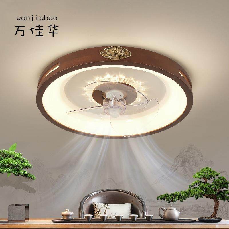 新中式吸顶风扇灯2025新款中古风电扇灯简约实木客厅餐厅卧室灯具