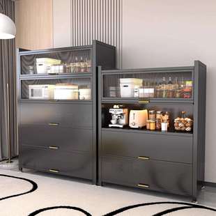 钢制带门置物架多层微波炉储物柜防尘防潮整洁厨房一体式储物橱柜