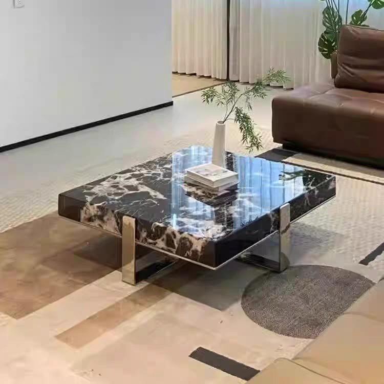 意式极简大理石茶几客厅家用大小户型轻奢简约设计师款方茶几组合