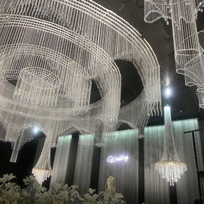 婚庆道具亚克力珠帘屏风婚礼堂造景装饰舞台背景吊顶镂空路引