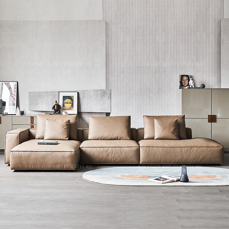 意大利高端真皮沙发别墅客厅豆腐块转角贵妃现代简约轻奢意式极简