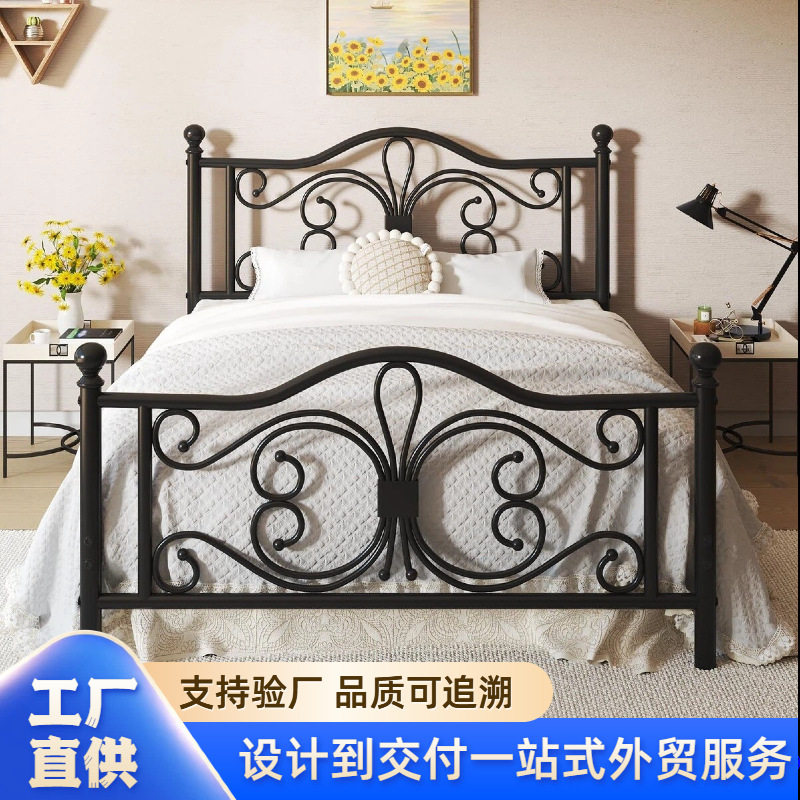 加厚金属双人床蝴蝶图案金属床架坚固板条支撑免弹簧床垫易安装