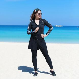 新款潜水服女分体裙式显瘦大码胖mm防晒浮潜冲浪泳衣情侣水母衣