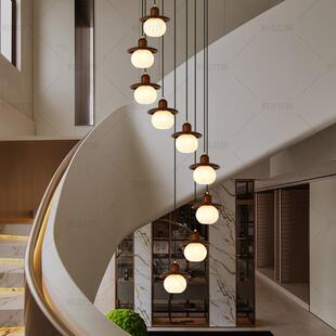 南瓜楼梯吊灯法式中古2025新款实木别墅客厅挑空小复式楼旋转中式