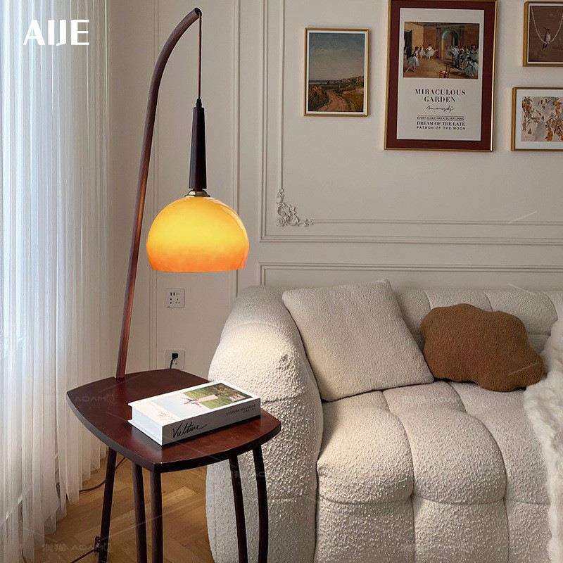 客厅法式复古落地灯边几一体卧室落地灯中古沙发旁置物柚子落地灯