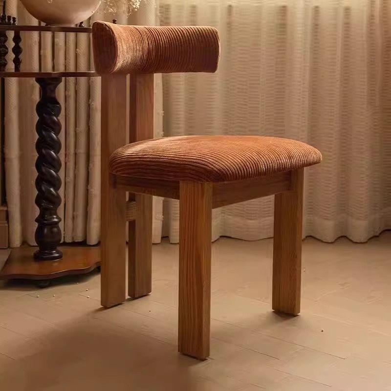 白蜡木实木餐椅中古风布艺靠背椅子复古风胡桃木色餐厅凳子