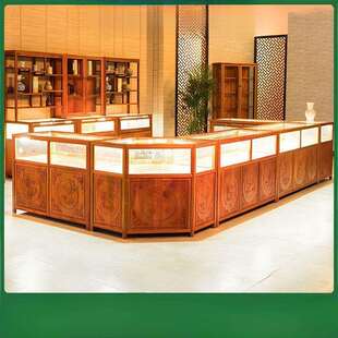 中式实木展示柜玉器饰品陈列柜翡翠首饰展柜复古古玩玻璃柜台珠宝