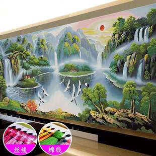 人间仙境十字绣客厅卧室2025新款鹤舞松峰风景山水画大幅手工线绣