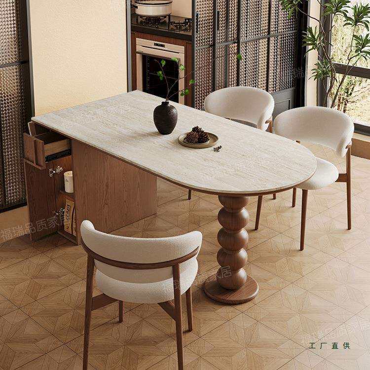 洞石岩板餐桌椅2026新款桌子客厅餐厅家用储物柜折叠多功能饭桌子