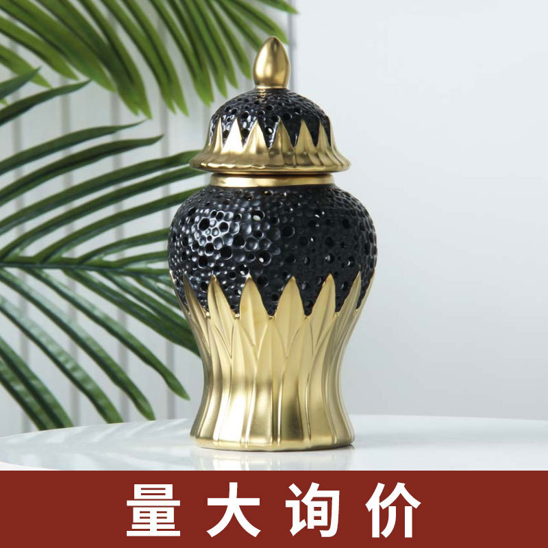 酒店民宿玄关软装陶瓷小摆件将军罐子花瓶插花装饰工艺品设计家居